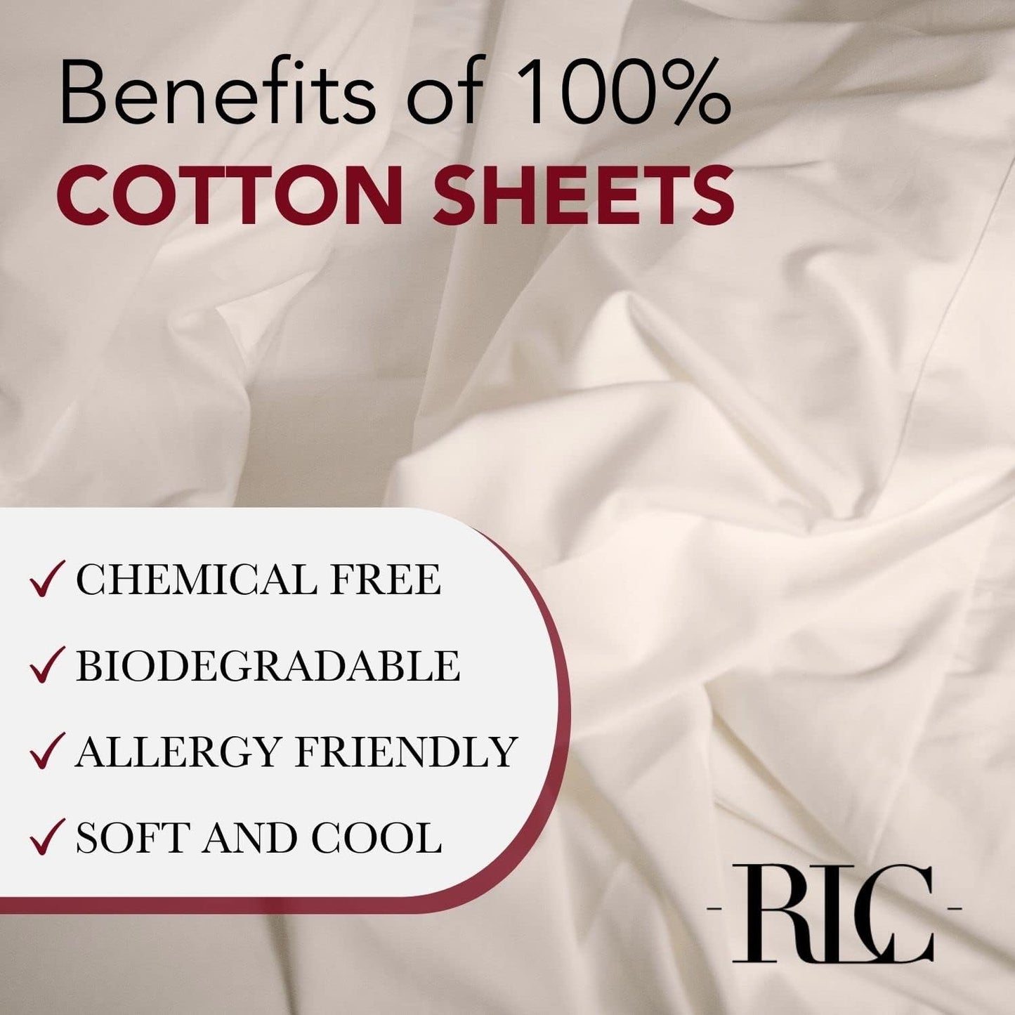 Red Land Cotton Luxury Sheet Set | 100% American Grown Cotton Basics | Premium Hotel Ultra-Soft Lightweight 4 Piece USA Made Deep Pocket Fitted Flat Sheet & pillowcases Percale Weave (Twin XL/Natural)