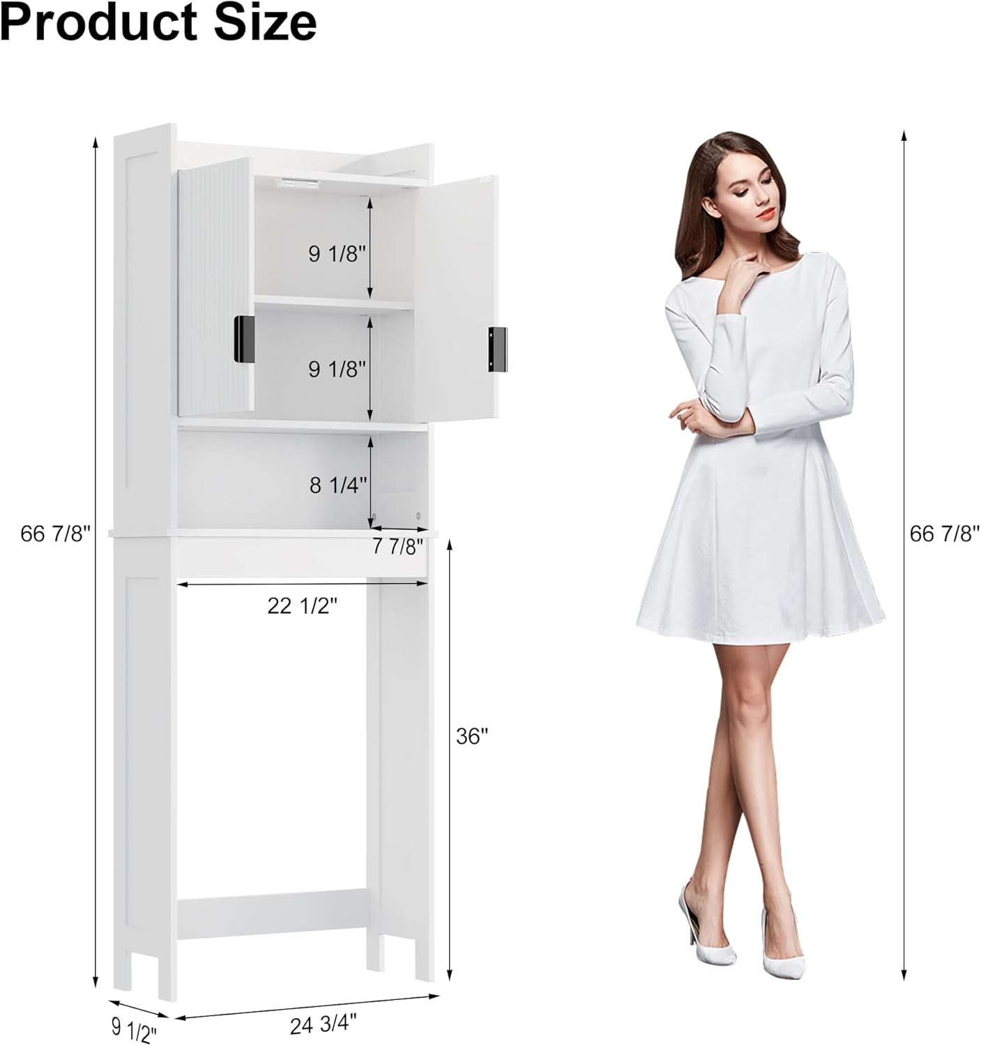 Bathroom Over The Toilet Storage Cabinet,Farmhouse Over The Toilet Storage with 2 Wave-Pattern Doors and Open Storage Shelf,Space Saver Behind Toilet Bathroom Organizer for Restroom/Laundry