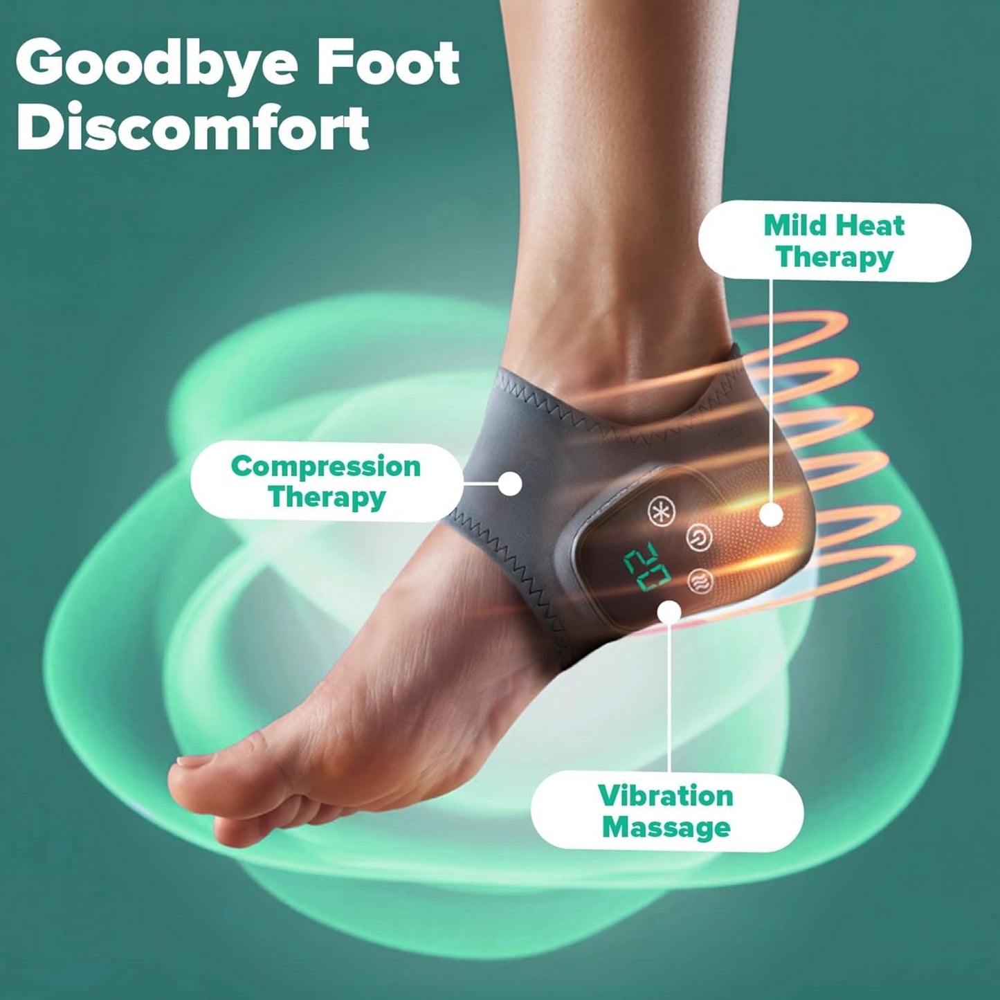 FootRenew Dual Set Heated Foot & Ankle Relaxation Wraps – 2-Pack Portable Electric Foot Massager for Home Comfort – 3 Vibration Modes, 5 Heat Levels (2-Piece)