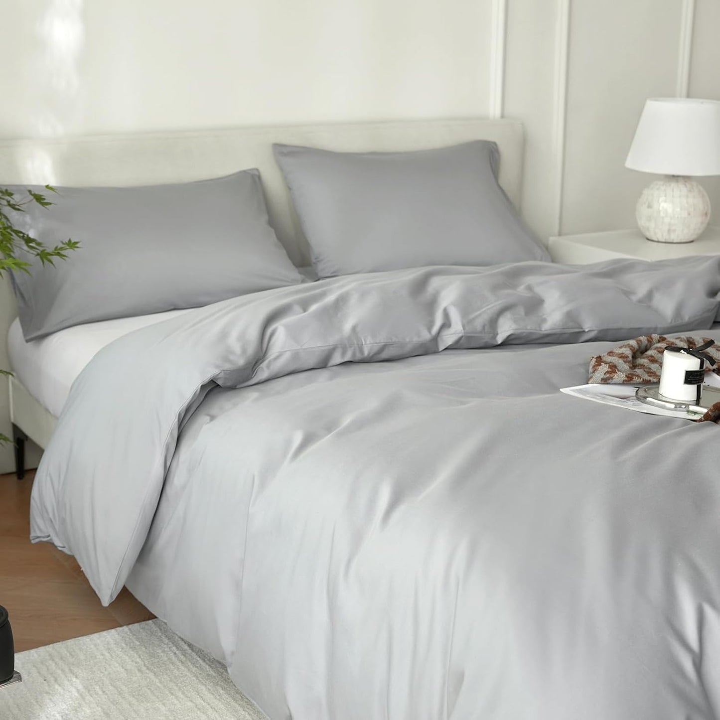 Full Size Cotton Duvet Cover Set 3 Piece-100% Egyptian Cotton Duvet Cover Set,1600Thread Count -Hotel Luxury Bedding，Ultra Soft & Breathable, Wrinkle-Free(Grey, 80x90 inches)