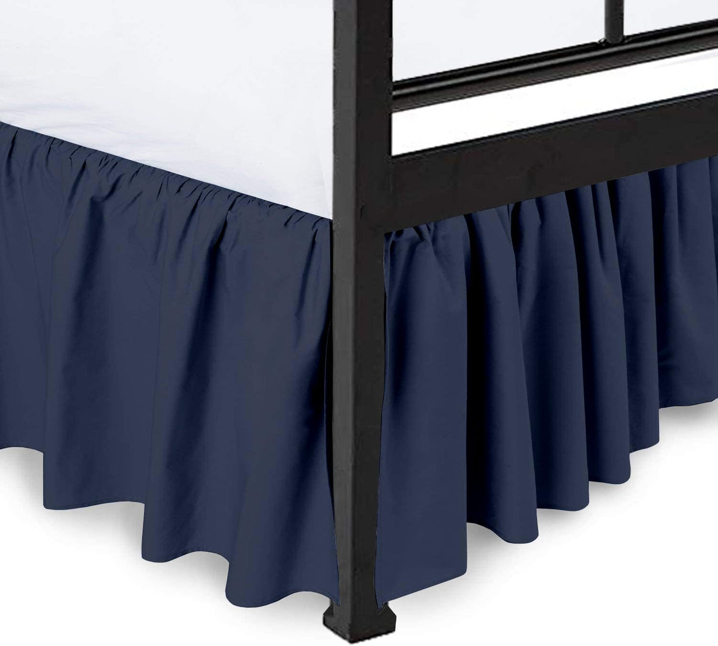 Ruffled Bed Skirt with Split Corners, Navy Blue, Queen 16 Inch Drop Bedskirt, Hotel Quality Brushed Microfiber Wrinkle Free Dust Ruffle Bed Skirt Queen Size