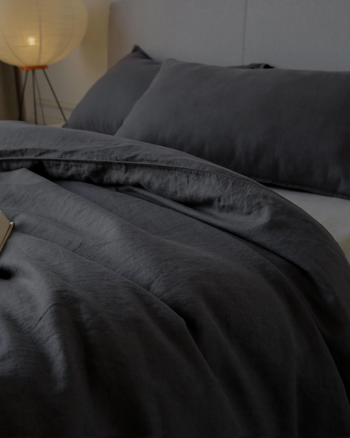 XZ XIFA Dark Grey Linen Duvet Cover Full, 100% Washed French Flax Linen Bedding Set with Zipper Closure, Cooling & Textured Bed Sets for Hot Sleepers(1 Duvet Cover, 2 Pillowcases)