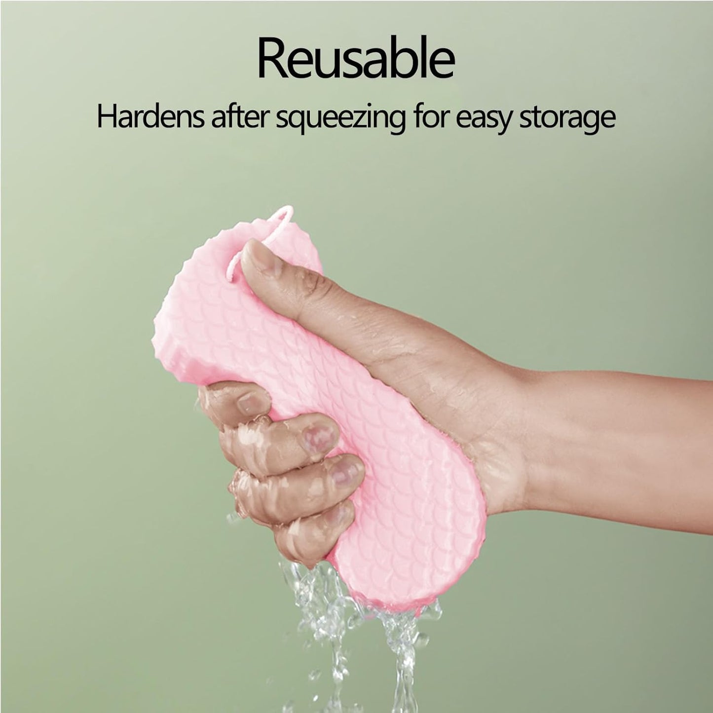 SODOI Shower Sponge 6-Pack 3D Ultra-Soft Exfoliating Bath Sponge Gentle on Skin Suitable for Adults Children and Pregnant Women Reusable (1 White + 1 Gray + 2 Blue + 2 Pink) + 6 Clear Hooks