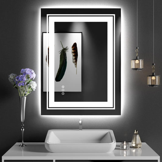 31x23 LED Bathroom Mirror with Front and Backlight, Dimmable Lighted Bathroom Vanity Mirror with Anti-Fog, Memory Function,Tempered Glass(Horizontal/Vertical)