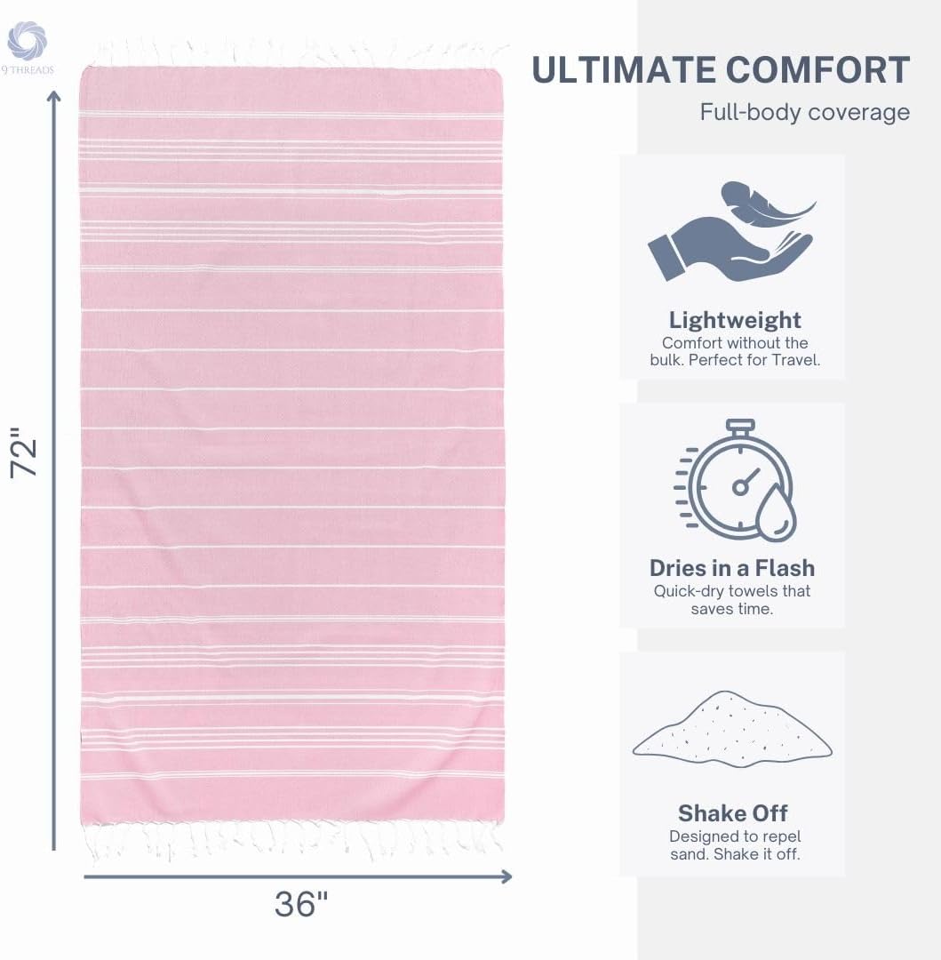 Cotton Turkish Beach Towel with Towels Oversized 36"x72" Pool Absorbent Extra Large Quick Dry Sand Travel Towel (Peony Plush, 4 Pack)