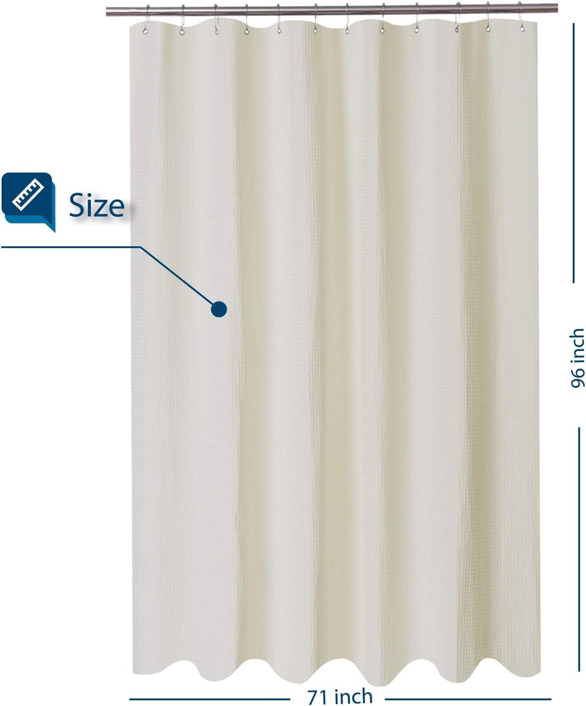 Barossa Design X-Long Fabric Waffle Weave Shower Curtain 96 inch Height, Hotel Luxury Spa, 230gsm Heavyweight, Water Repellent, Machine Washable, Cream, 71X96