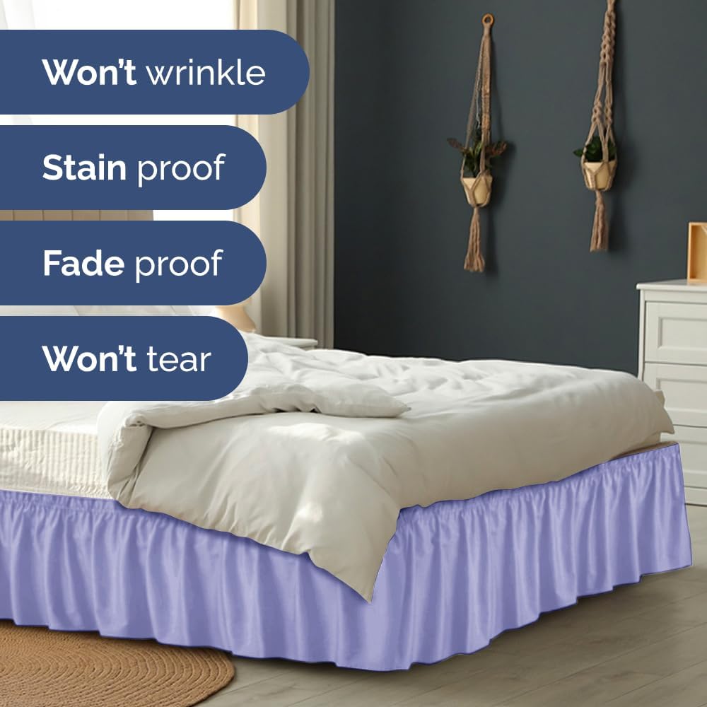 Wrap Around Dust Ruffle Bed Skirt - Lavender - for King Size Beds with 12 Inch Drop - Easy Fit Elastic Strap - Adjustable Pleated Bedskirt w/Brushed Fabric Wrinkle Free - for Women, Men, Kids & Teens