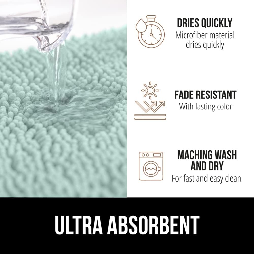 GORILLA GRIP Bath Rug Mat 30x20, Soft Absorbent Chenille, Quick Dry Microfiber Mats, Rubber Backing Washable Shower Floor Rugs, Bathmat Runner, US Designed Bathroom Home Decor Accessories Seablue