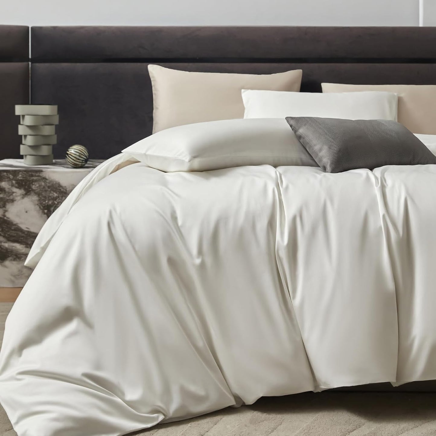 PURE ERA Duvet Cover Set 800 Thread Count Long Staple Cotton Sateen Silky Soft Luxurious Smooth 3 Piece Set Solid White King