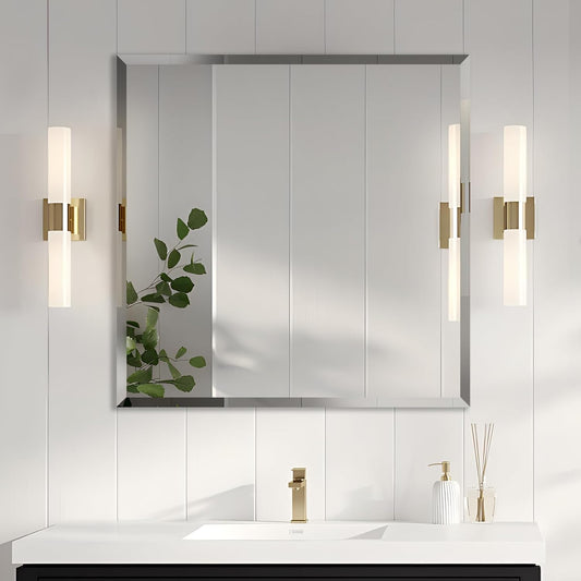 30x30 Inch Bathroom Mirror Frameless Beveled Edge Rectangle Wall Mirror Explosion Proof and Shatterproof Bathroom Vanity Mirror Wall Mounted Hang Firmly (Horizontal or Vertical)