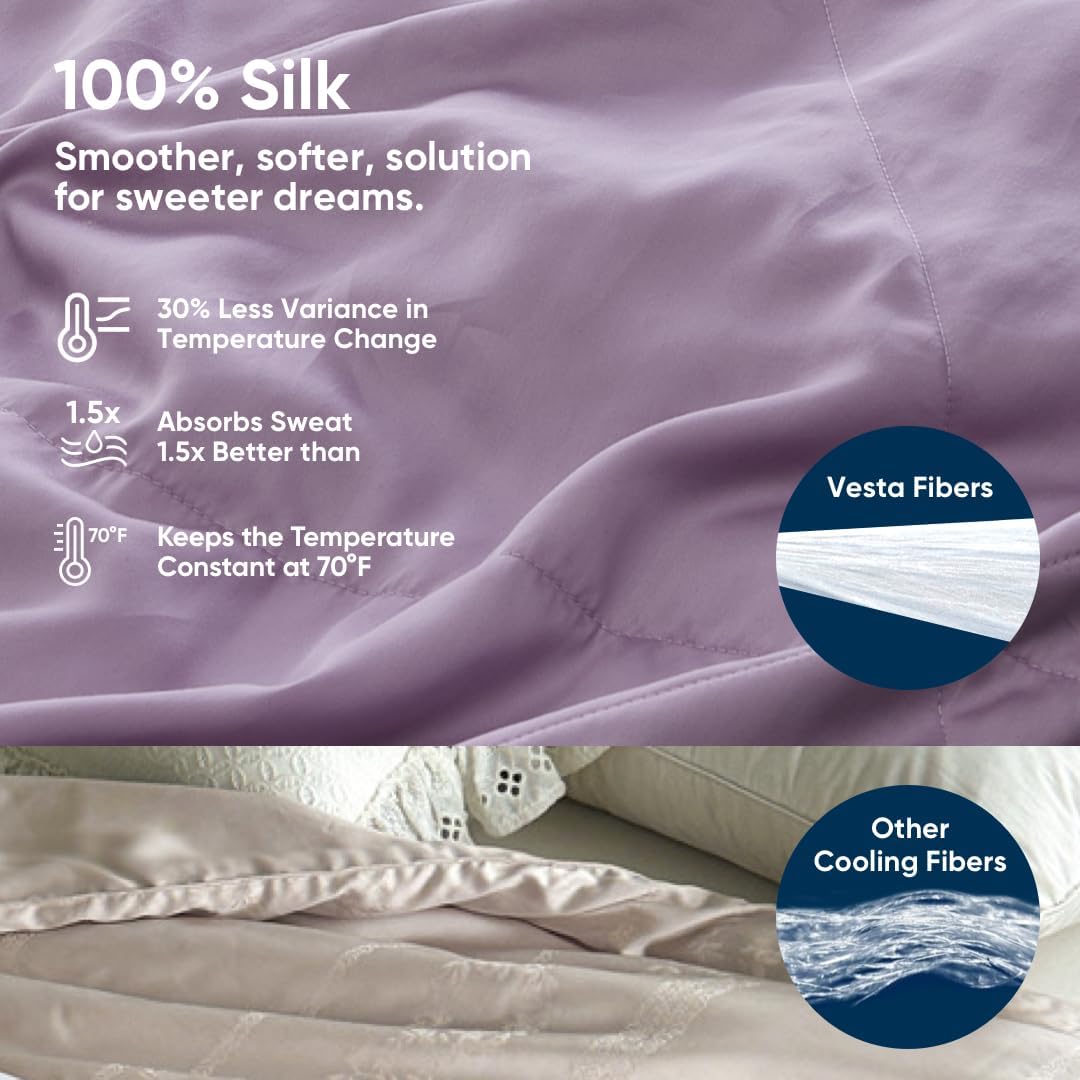Vesta Washable Silk Lightweight Comforter, Cooling Blanket for Hot Sleepers, 100% Long Staple Mulberry Silk, Moisture & Thermal Control for Summer Use (Zen Purple, Full/Queen 90'' X 90'')