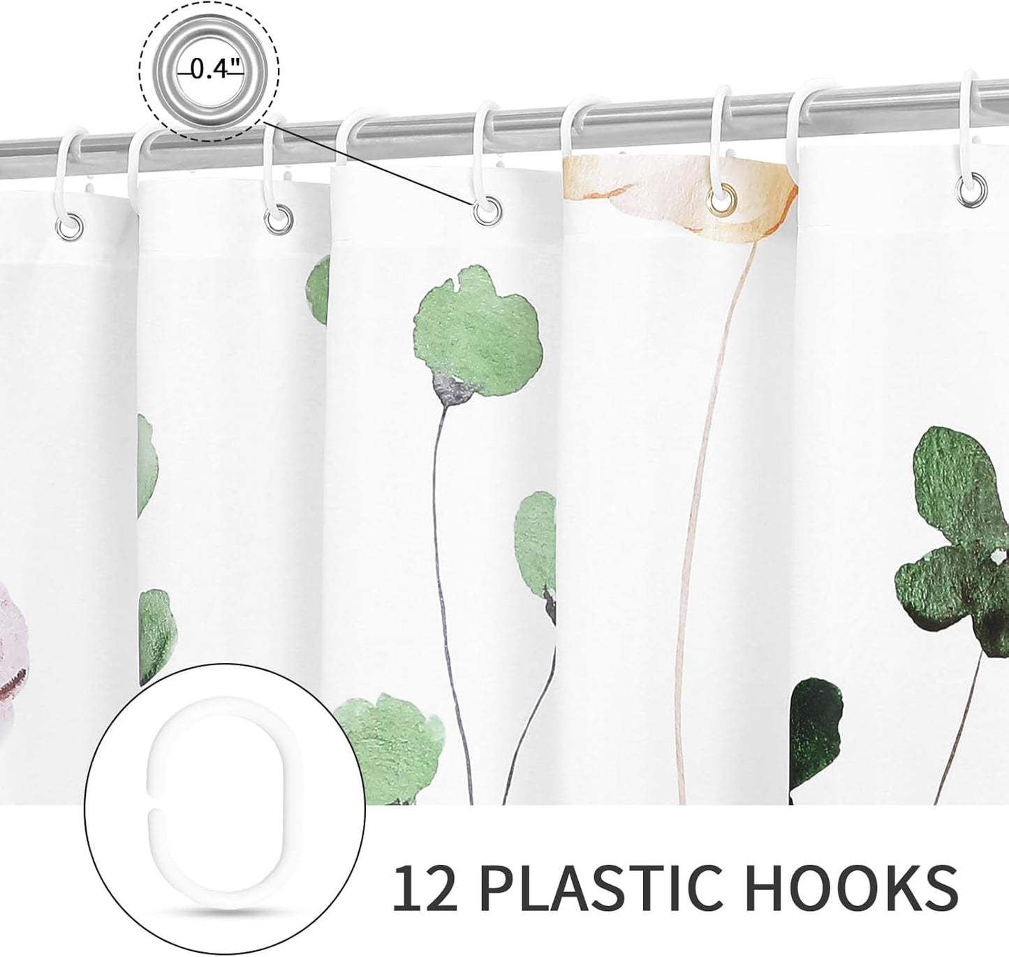Gibelle Small Stall Shower Curtain 36 x 72, Narrow Half Watercolor Floral Fabric Shower Curtain, Sage Green Beige Flower Decorative Bathroom Shower Curtain Set with Hooks