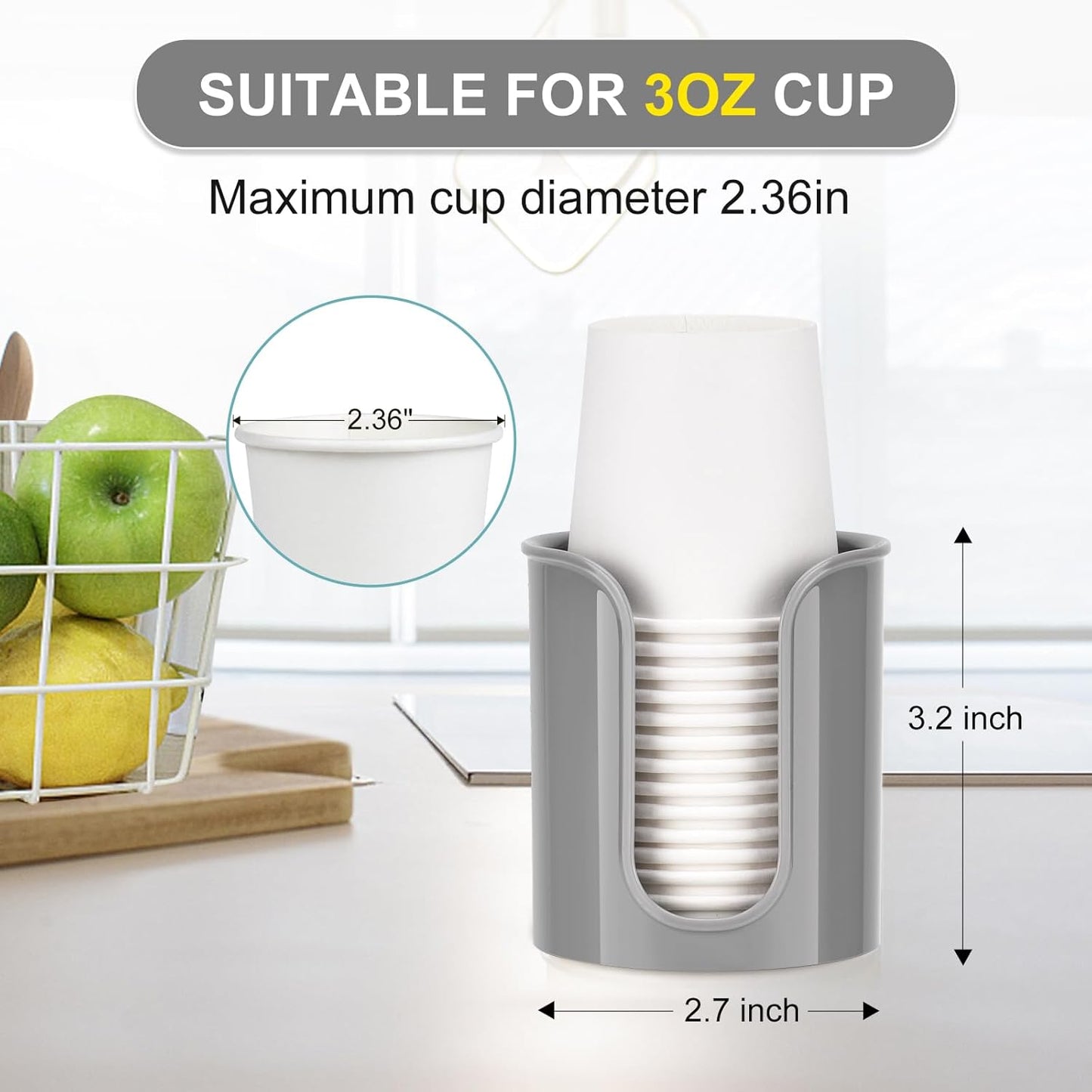 2 Pack Bathroom Cup Holder for Dixie Cups 3 oz Bathroom Cups - Bathroom Cup Dispenser 3 oz Countertop for Mouthwash Cups Small Paper Cups(Grey)