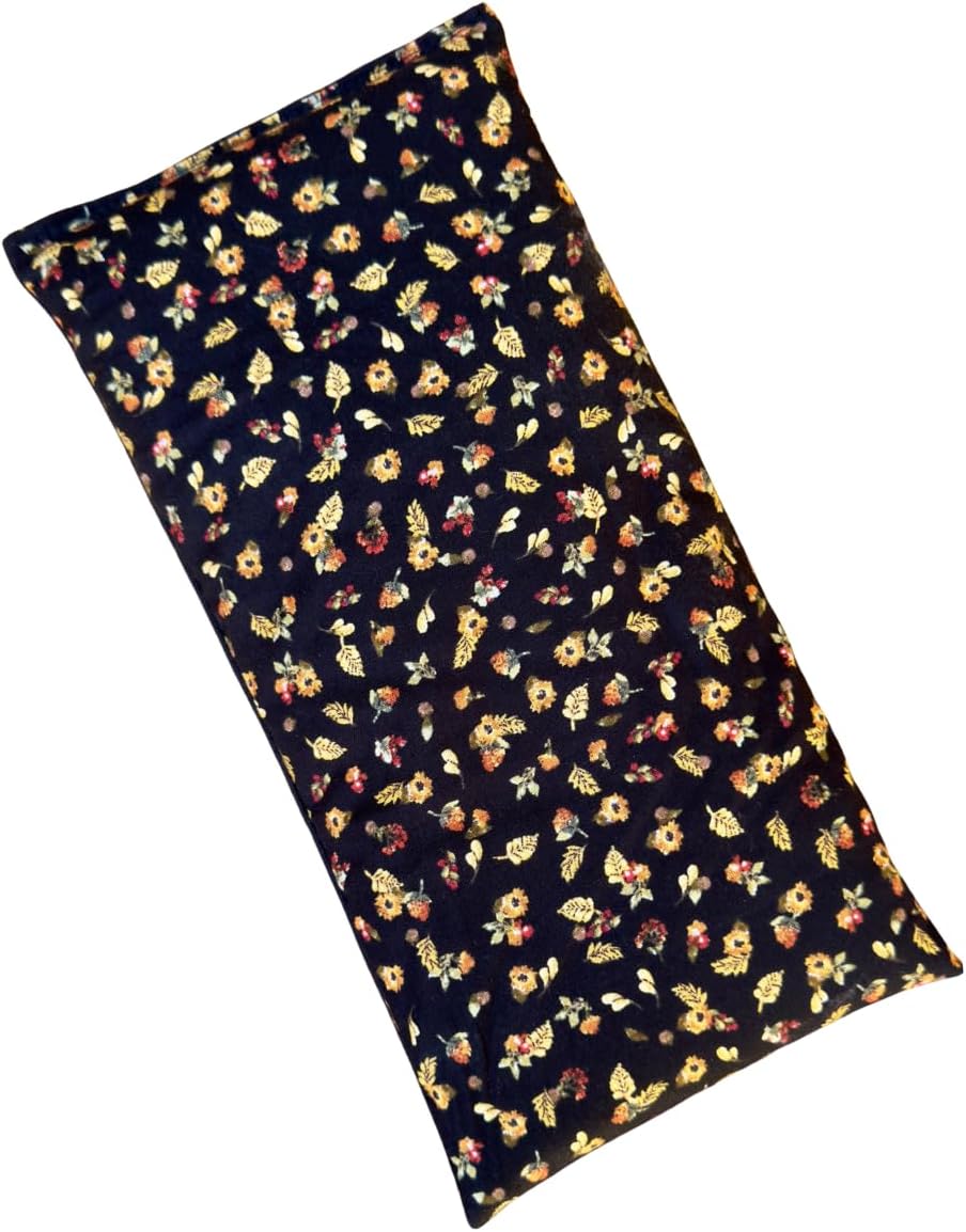 Large Microwave Heating Pad with Flax Seed, Scented or Unscented, Good for Back Pain or Cramps, Moist Heat Therapy or Ice Pack, Microwavable Bean Bag, 6" x 12" (Black Floral, Peppermint & Chamomile)
