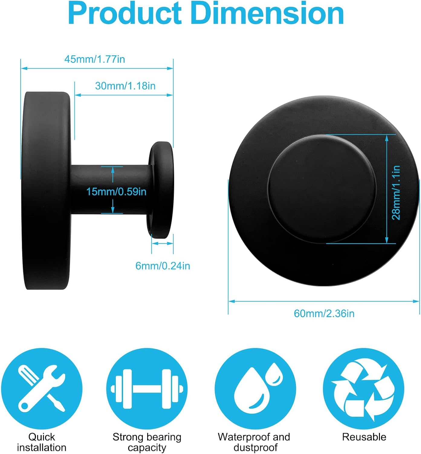 5 Pack Suction Cup Hooks for Shower, Suction Cup Towel Hooks for Bathrooms, Adhesive Wall Hook, SUS304 Waterproof Stainless Steel Hooks for Bathroom, Bedroom, Kitchen, Hotel and Office