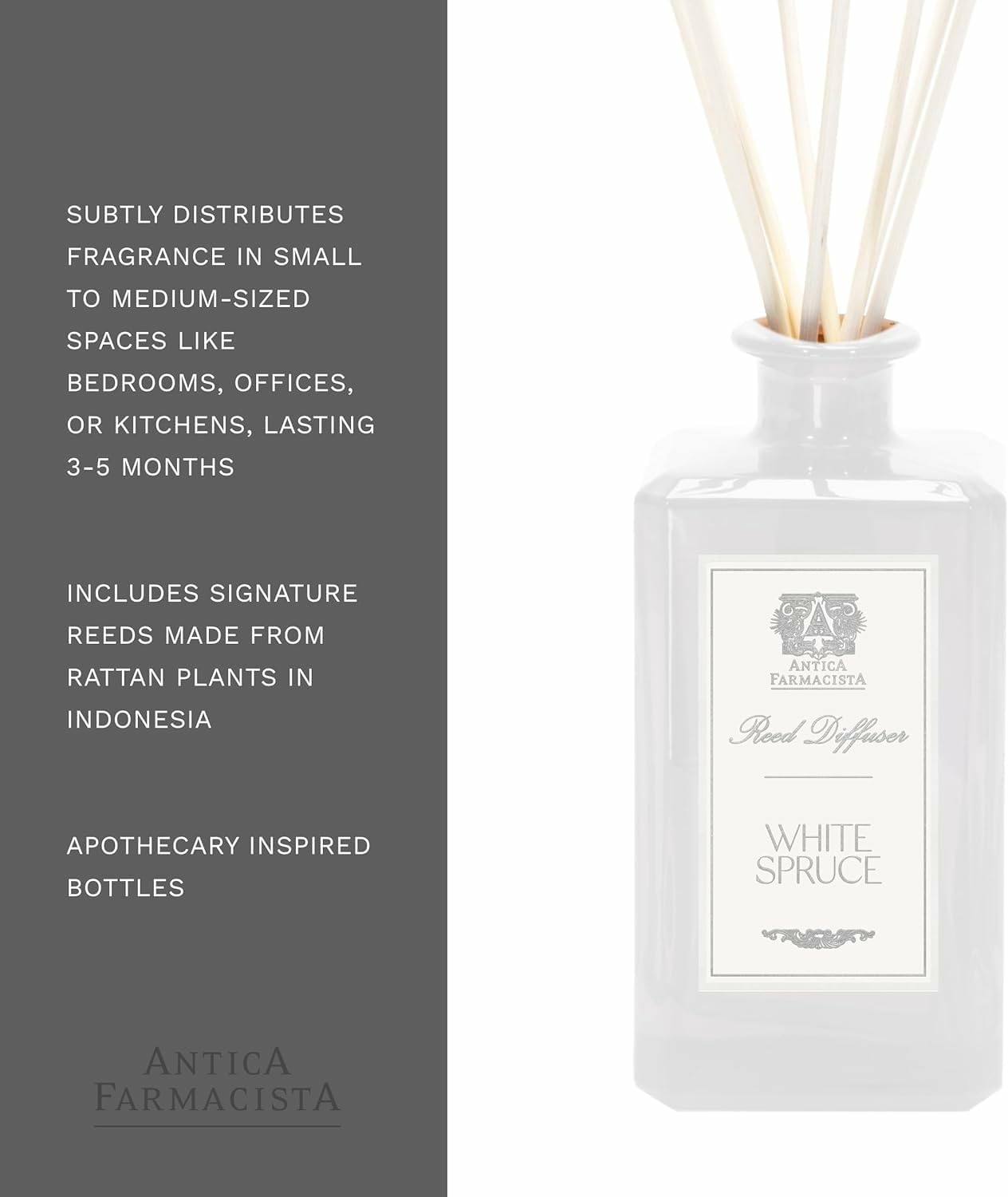 Antica Farmacista Home Ambiance Diffuser - Long-Lasting Reed Scent Diffuser - Luxury Room Freshener Gift - White Spruce, 10.8 fl oz