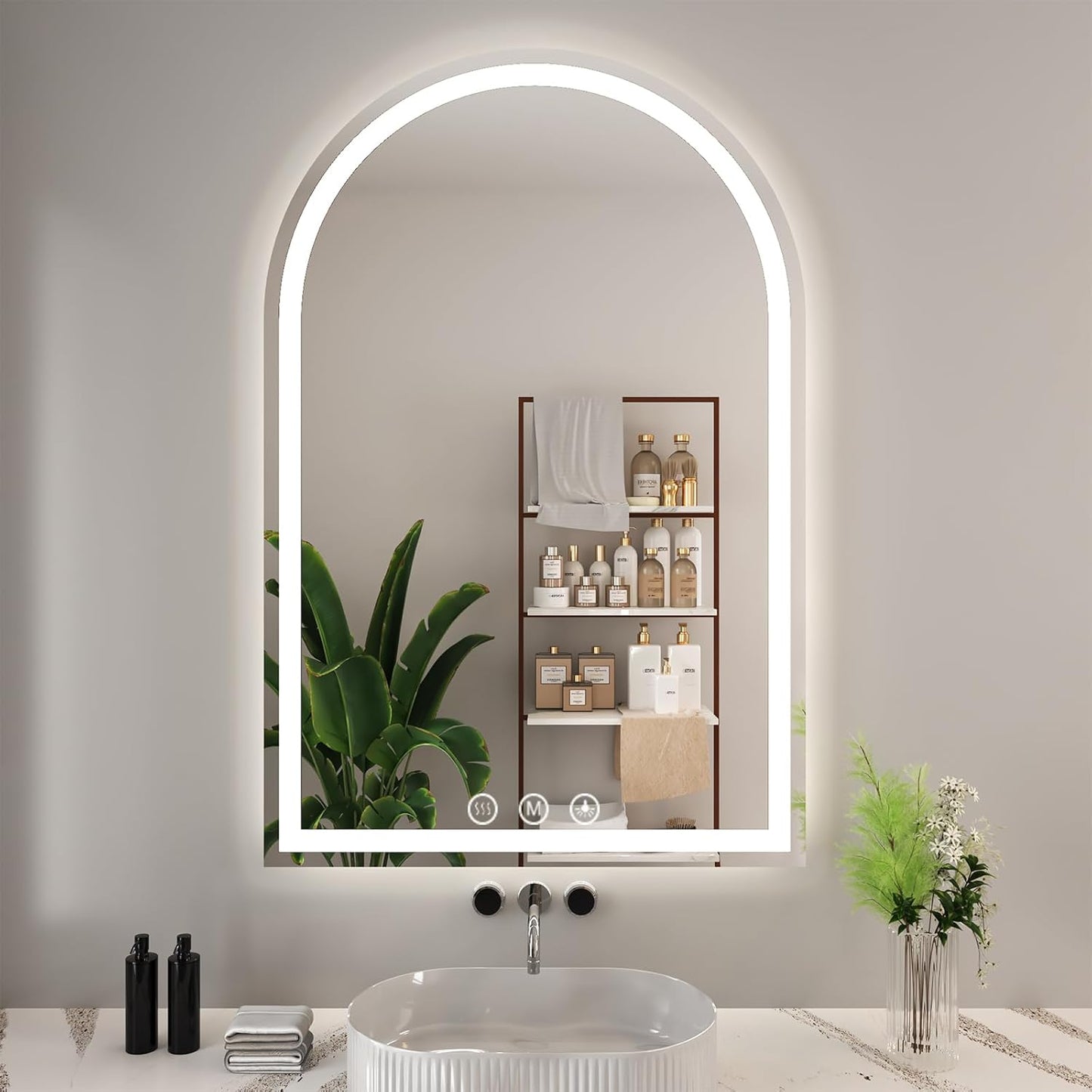 LED Bathroom Mirrors with Lights 24"x36" Arched Mirror for Wall,Led Vanity Mirror, Anti-Fog,LED Mirrors with Front Light and Backlit, Anti-Fog, Dimmable, 3 Color, Shatterproof, Touch Sensor