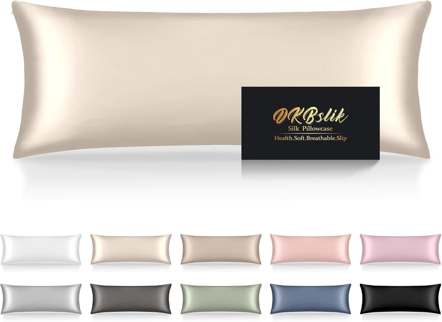 Silk Body Pillow Cases, Mulberry Silk Body Pillow Cover with Zipper, Smooth, Anti Acne, Cooling Sleep Both Sides Natural Silk Satin 20x54 Body Pillowcase, Gifts for Women Men, Beige