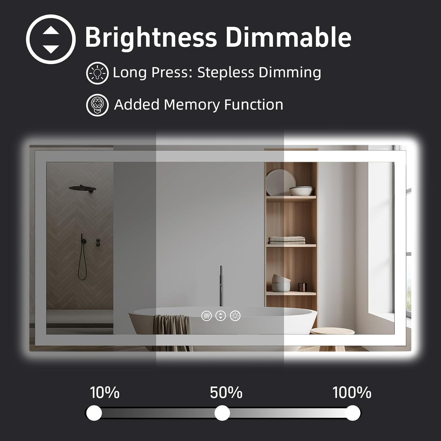 55"x 30" LED Bathroom Mirror with Lights, Double Lighting Sources Dimmable, Anti-Fog Vanity Mirror with Lights, Lighted Bathroom Vanity Mirror for Wall Tempered Glass (Horizontal/Vertical)