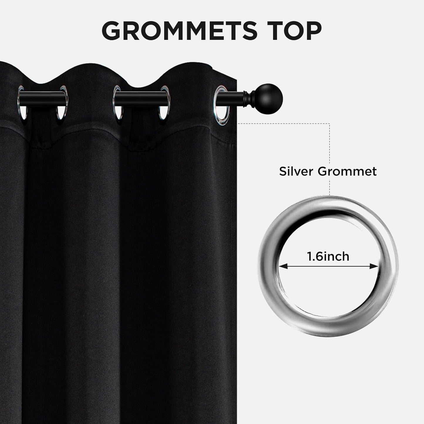 Joydeco Blackout Curtains 108 Inches Long 1 Panel, Thermal Insulated Long Curtains& Drapes 1 Piece, Room Darkening Grommet Drapes for Living Room Bedroom Window (W70 x L108 Inch, Black)