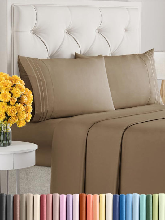 Full Size 4 Piece Sheet Set - Extra Soft, Breathable & Cooling - Hotel Luxury Durable Bed Sheets for Women & Men - Deep Pockets, Easy-Fit & Wrinkle-Free - Neutral Brown Oeko-Tex