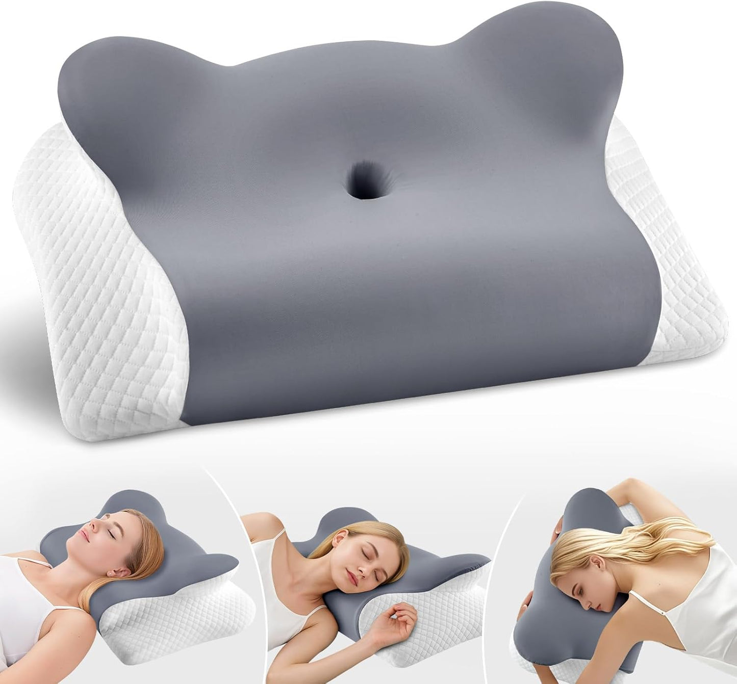 Cervical Neck Pillow for Sleeping, Ergonomic Side Sleeper Pillow for Neck Support, Memory Foam Pillows for Back Stomach Sleepers, Orthopedic Contour Pillows with Cooling Pillowcase (Dark Grey)