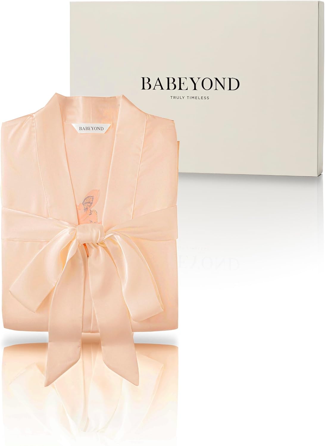 BABEYOND Kimono Robe Cover up with Box Long Floral Satin Sleepwear Silky Bathrobe Bachelorette Robe
