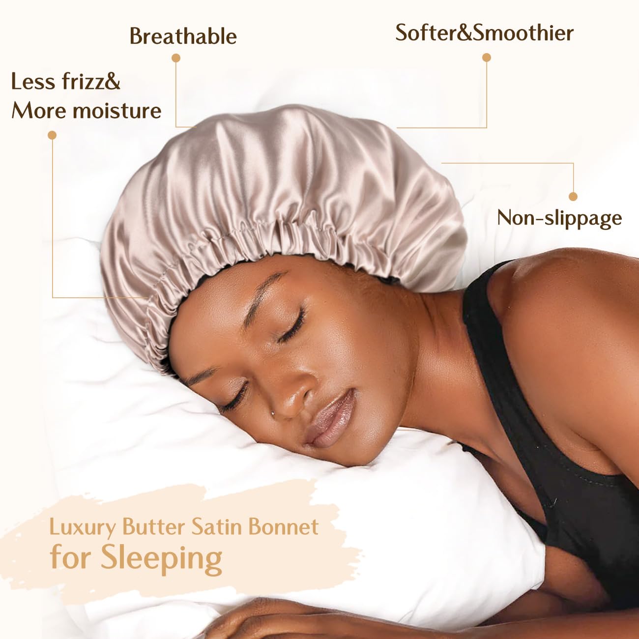 YANIBEST Adjustable Silk Bonnet Double Layer Satin Bonnet Hair Bonnet for Sleeping Bonnets for Women Hats Curly Natural Hair, Champagne