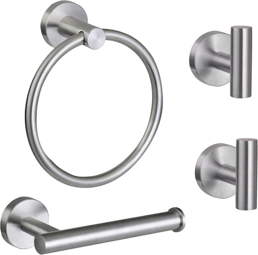 4 Piece Brushed Nickel Bathroom Hardware Set, Modern Towel Ring and Toilet Paper Holder Set,Wall Mounted, Durable SUS304 Stainless Steel Bathroom Accessories Set