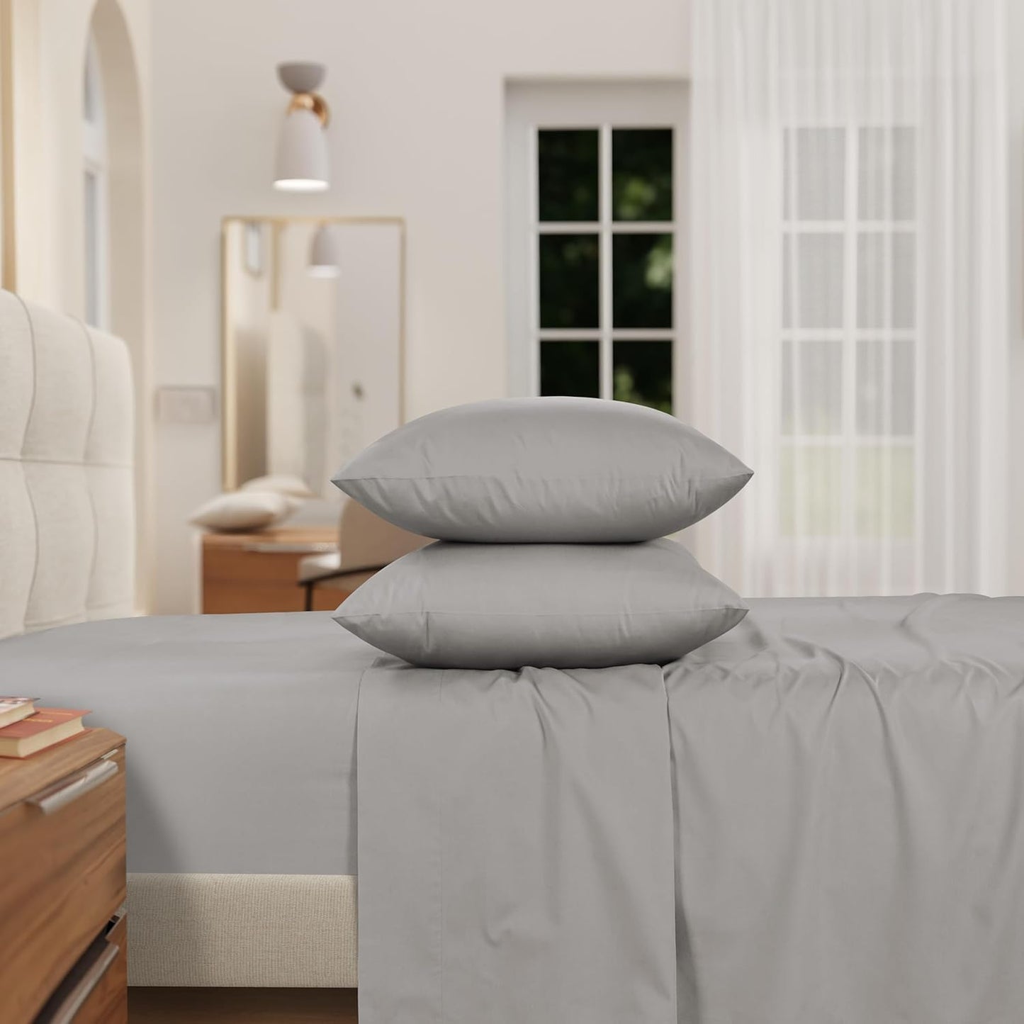 IZOD 100% Egyptian Cotton Sheets Set Twin XL Size, Cotton Percale Crisp Sheet Set 3Pc, Deep Pocket fits Upto 17", Long-Staple Soft Combed, Hotel Style Luxury Bedding Sheet - Sterling Silver