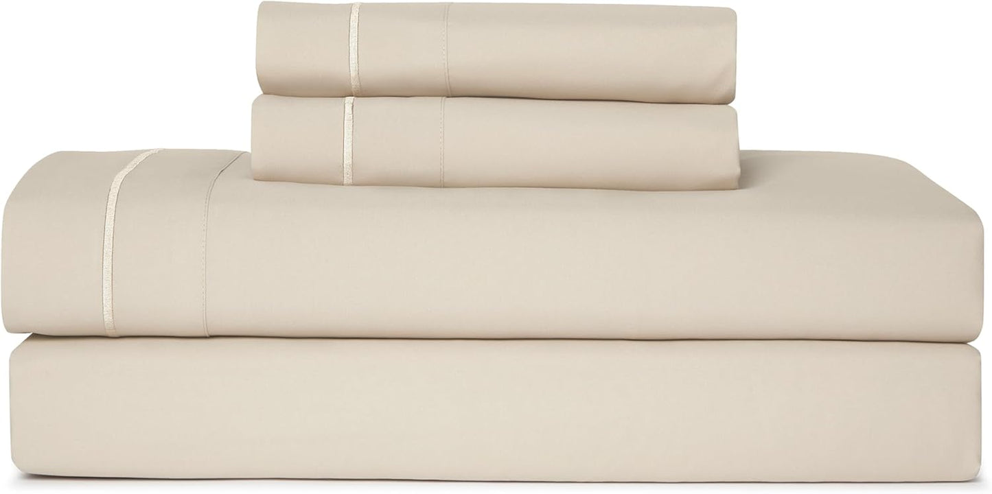 CASUAL LIVING Queen Sheets Set 4 Piece Cooling Sheets with 2 Pillowcases Soft Microfiber Hypoallergenic Washable Bed Set Deep Pocket Lightweight Bedding Elasticized for Bedroom, Queen, Beige