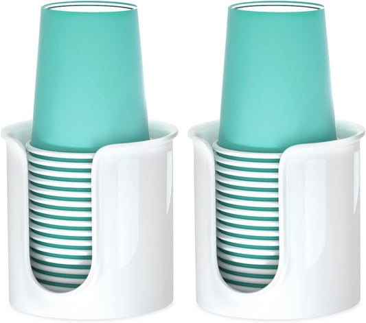 2 Pack Bathroom Cup Dispenser 3 oz Countertop - Convenient Paper Cup Holder for Mouthwash Cups - Easy to Use Cup Dispenser for Bathroom（White）