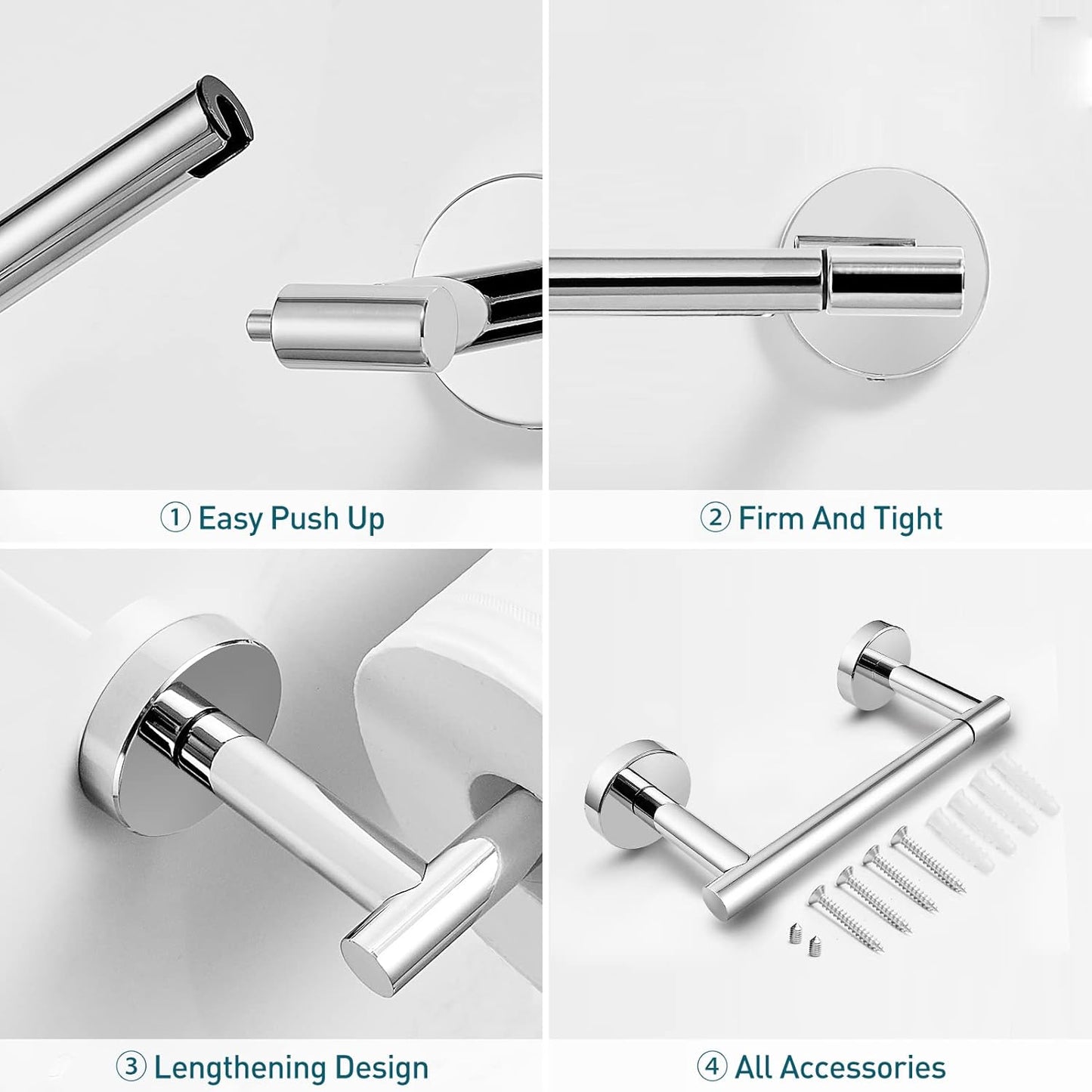 Chrome Toilet Paper Holder - Polished Metal Bathroom Flexible Pivot Tissue Roll Holder on Wall Mounted, Sturdy SUS 304 Stainless Steel Toilet TP Large Mega Roll Holder Modern Silver