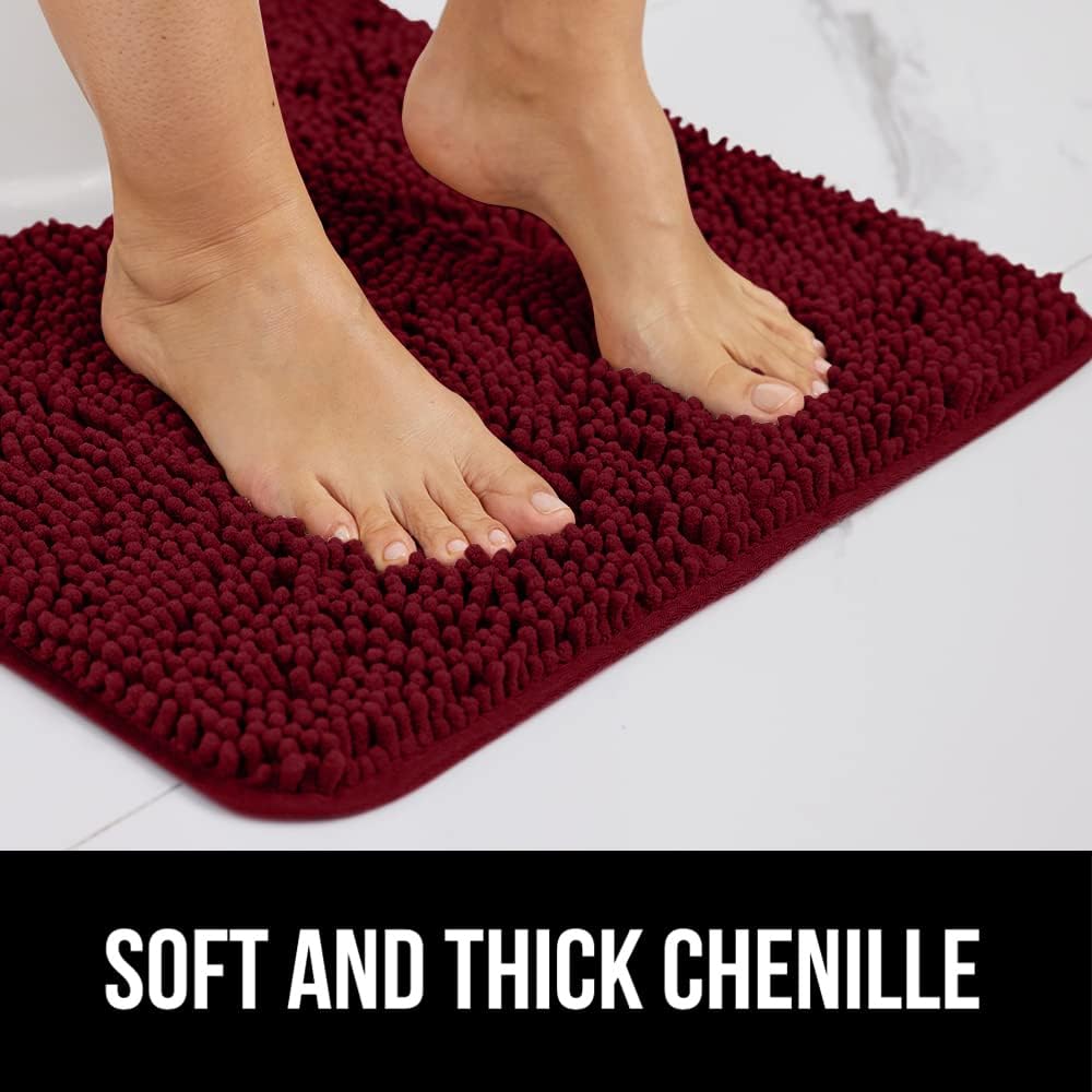 GORILLA GRIP Bath Rug Mat 30x20, Soft Absorbent Chenille, Quick Dry Microfiber Mats, Rubber Backing Washable Shower Floor Rugs, Bathmat Runner, US Designed Bathroom Home Decor Accessories Burgundy