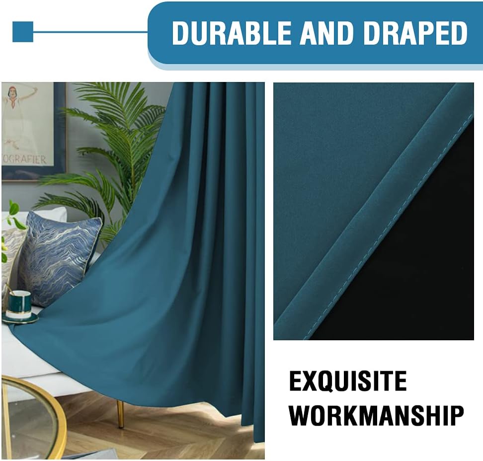 H.VERSAILTEX 100% Blackout Curtains for Bedroom Thermal Insulated Curtains & Drapes Blackout Curtains 63 Inches Long Rod Pocket Curtains for Living Room with Black Liner 2 Panels Set, Dark Teal