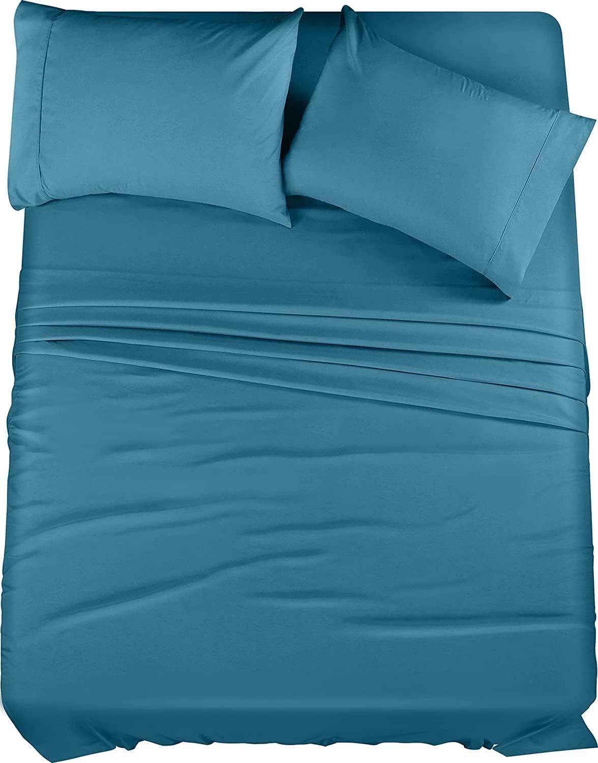 Utopia Bedding King Sheet Set – 4 Piece Bed Sheets for King Size Bed, Soft and Breathable Microfiber, Includes 1 Fitted Sheet, 1 Flat Sheet and 2 Pillowcases (Denim Blue)