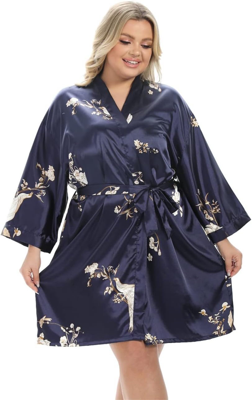 Women's Plus Size Satin Robes Plus Size Silky Kimonos Robes Sleepwear,Short