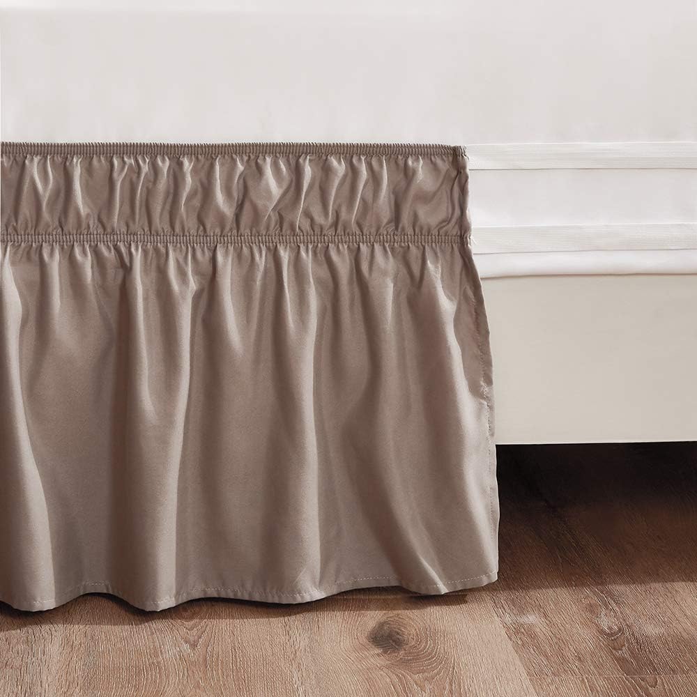MEILA Wrap Around Bed Skirt Three Fabric Sides Elastic Dust Ruffled 18 Inch Tailored Drop,Easy to Install Fade Resistant-Taupe, Twin/Full