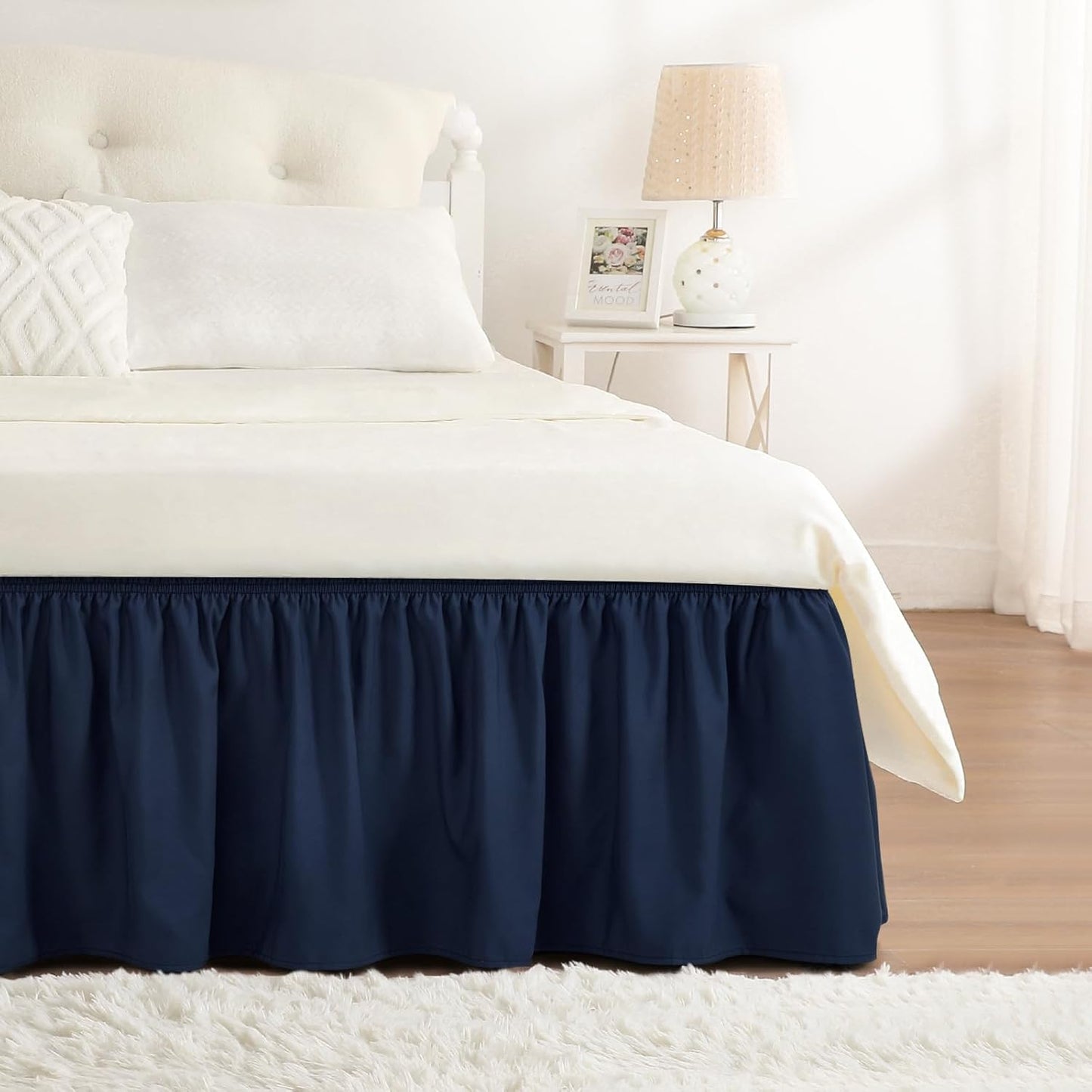 RIMELA Navy Blue Bed Skirt King Size 18 Inch Drop, Elastic Bed Skirting for Bed Base and Frame, Bedding Dust Ruffle Easy to Install, Lightweight Wrap Around Adjustable Bedskirt