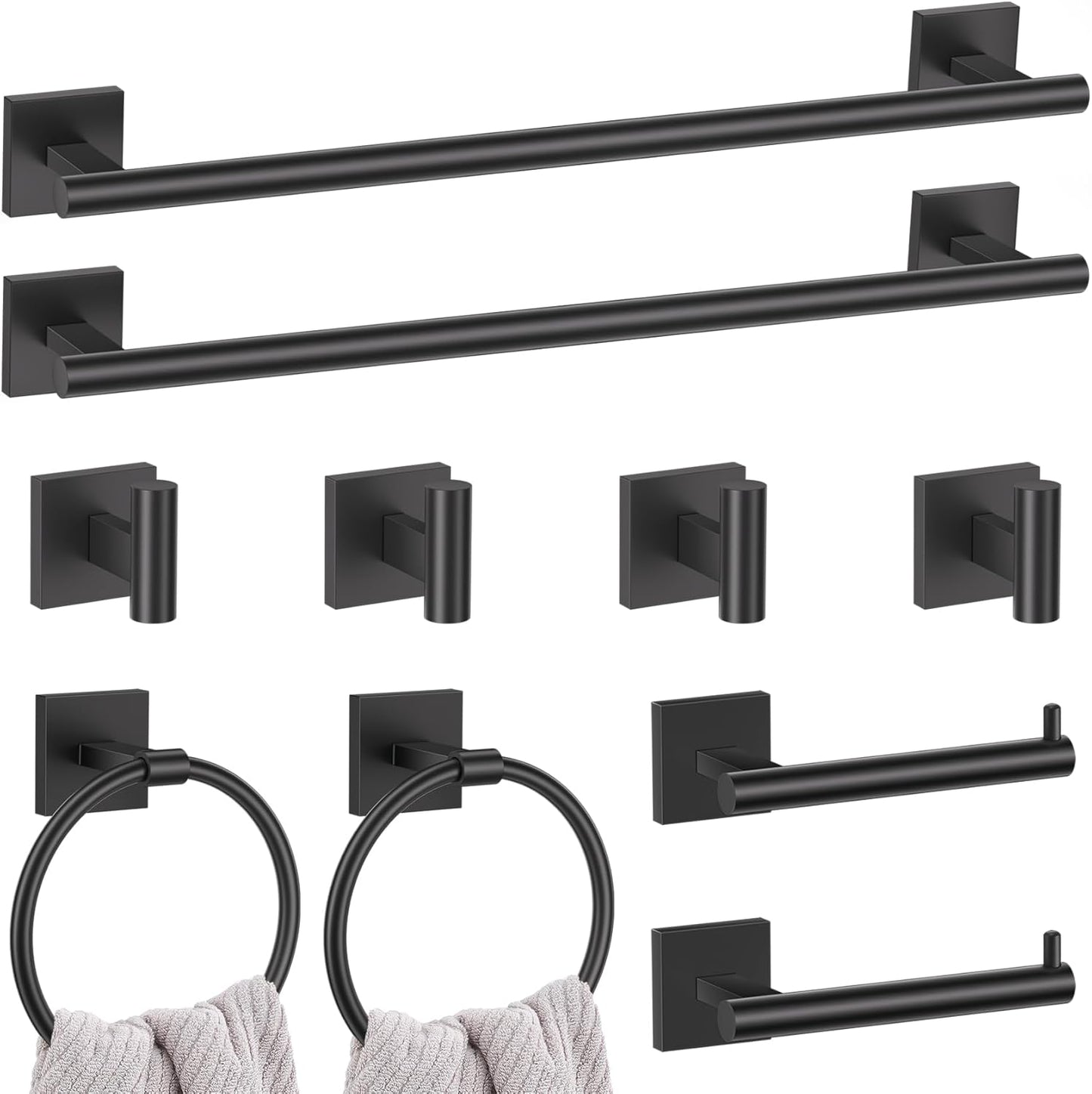 10 Pieces Black Towel Bar Set, 23.6 Inch Bathroom Accessories Set SUS304 Stainless Steel Bathroom Hardware Set Towel Racks for Bathroom Wall Mounted.