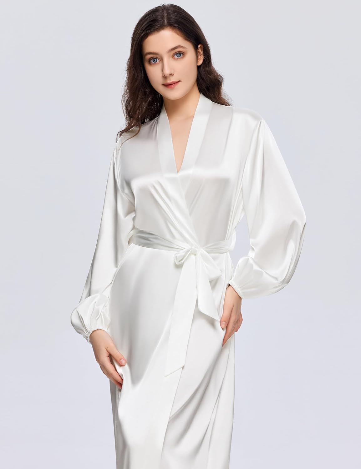 PRODESIGN Satin Kimono Robe Women Long Silky Kimono Bathrobe Sleepwear Wedding Bridesmaid Robe