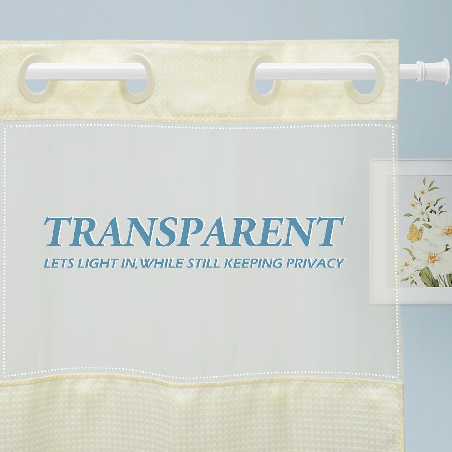 Ivory Long Hotel Shower Curtain with Detachable Liner - 230GSM Waffle Textured,Hotel Grade,Spa Like Bath Curtain,71W x 86H