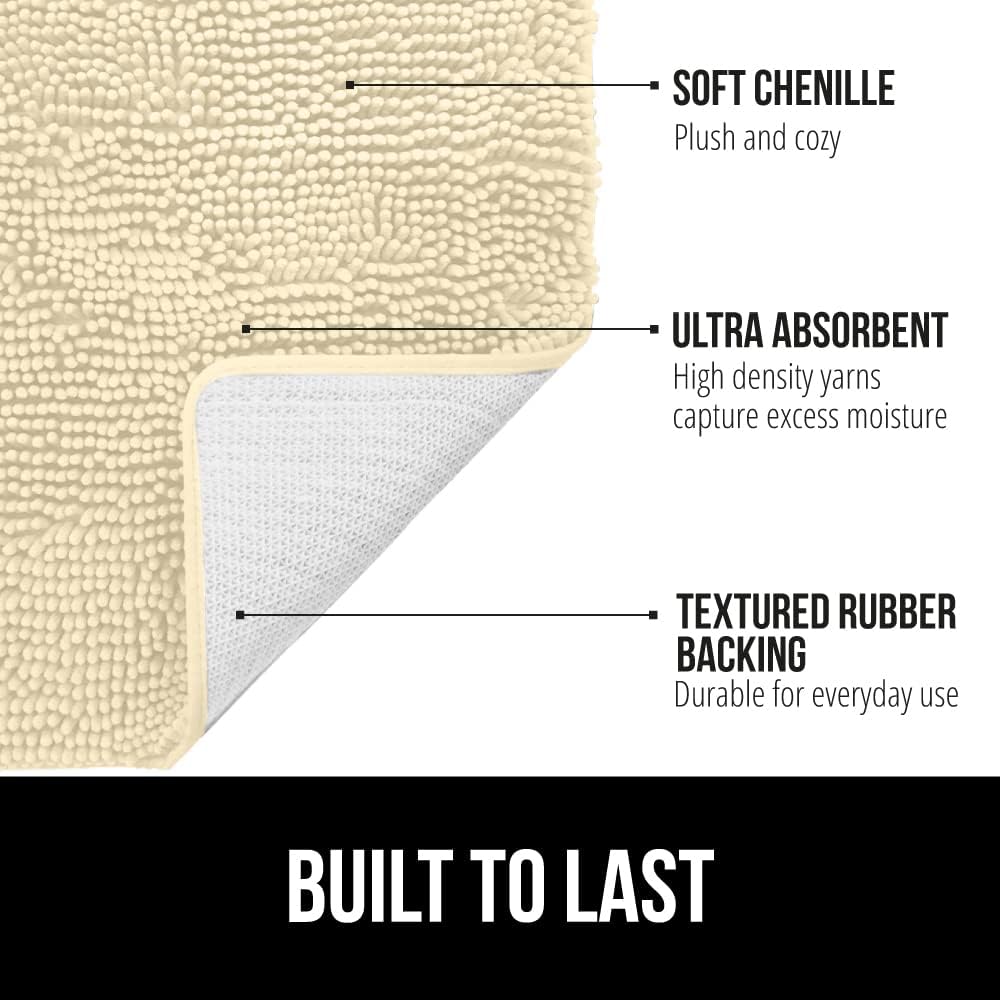 GORILLA GRIP Bath Rug Mat 30x20, Thick Soft Absorbent Chenille, Quick Dry Microfiber Mats, Rubber Backing Washable Shower Floor Rugs, Bathmat Runner, US Designed Bathroom Home Decor Accessories Sand