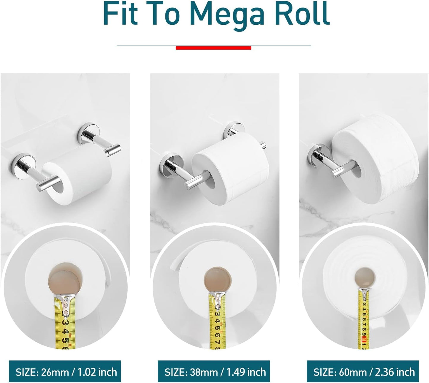 Chrome Toilet Paper Holder - Polished Metal Bathroom Flexible Pivot Tissue Roll Holder on Wall Mounted, Sturdy SUS 304 Stainless Steel Toilet TP Large Mega Roll Holder Modern Silver