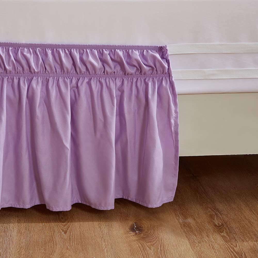 MEILA Wrap Around Bed Skirt Three Fabric Sides Elastic Dust Ruffled 18 Inch Tailored Drop,Easy to Install Fade Resistant-Light Purple, Queen/King