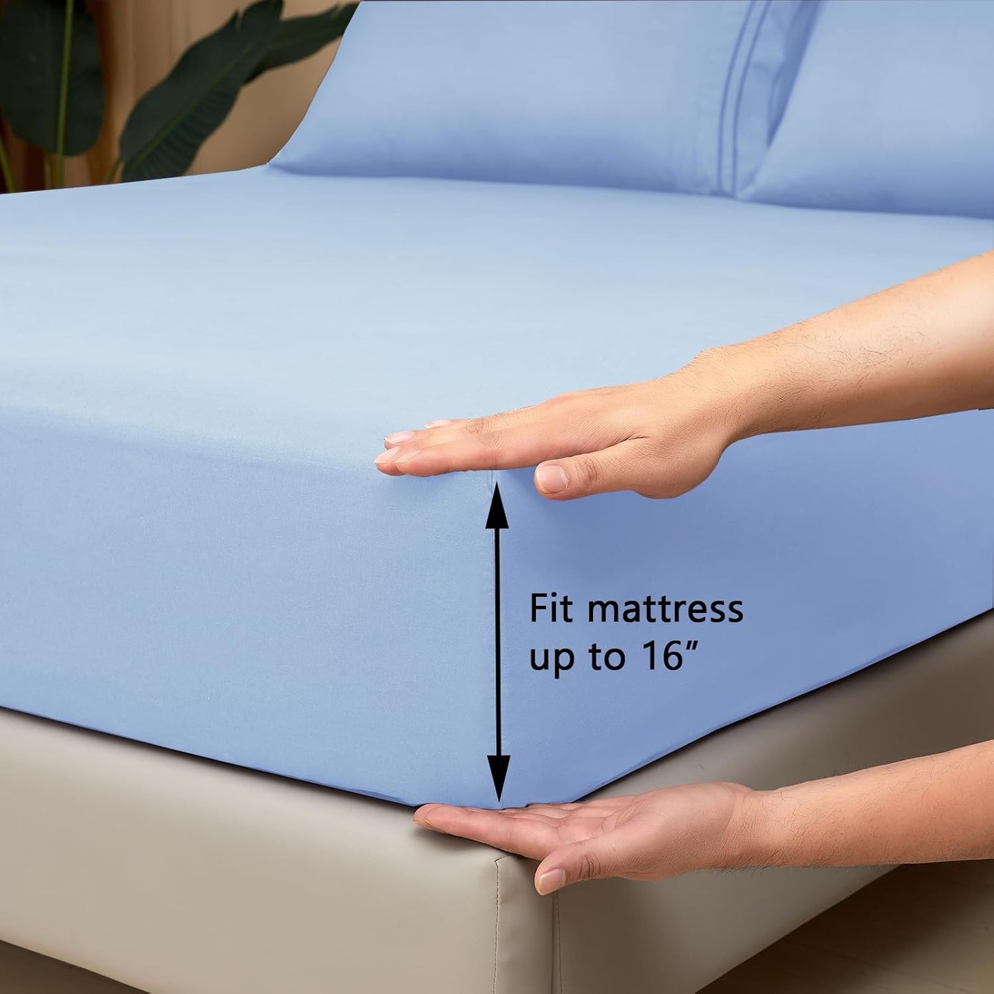 Mejoroom King Size Bed Sheet Set - Hotel Luxury 1800 Bedding Sheets & Pillowcases - 16" Deep Pocket Fitted Sheet, Soft, Breathable, Wrinkle & Fade Resistant - 4 Piece(King, Light Blue)