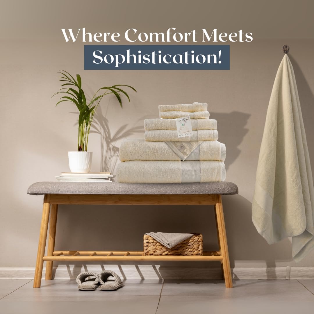 Egyptian Cotton Bathroom Towel Set - 6 Piece | Ultra Soft 100% 600 GSM Towels | 2 Bath, 2 Hand, 2 Washcloths | Quick Dry, Durable for Home, Spa, Gym | Premium Large Towel Set (Off White)