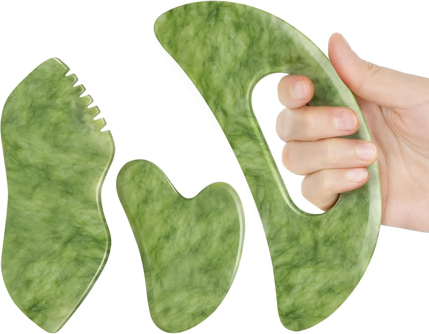 3 PCS Jade Stone Gua Sha Set Face Massager, Body Gua Sha Tool, Jade Gua Sha Facial Tools, Large Guasha Tool For Body, Face, Anti Cellulite, Lymphatic Drainage Massager, Muscle Scraper, Gifts for Women