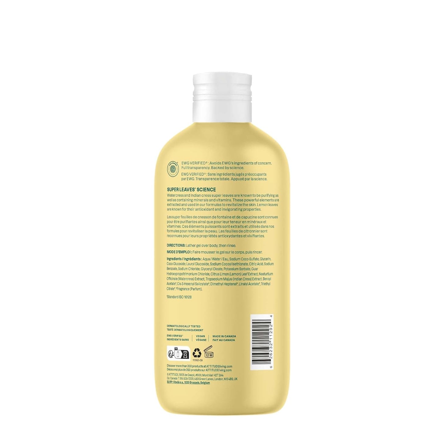 ATTITUDE Body Wash, EWG Verified Shower Gel, Dermatologically Tested, Plant and Mineral-Based, Vegan Personal Care Products, Earl Grey & Fresh Cucumber Scent, 16 Fl Oz (Pack of 3)