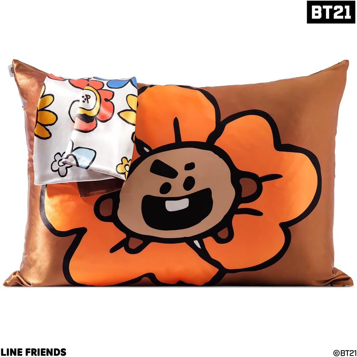 Kitsch x BT21 (Shooky) Satin Pillowcase with Zipper for Hair & Skin - Softer Than Silk Pillow Cases, Smooth Cooling Pillow Cover, Wrinkle-Free, Machine Washable, Queen/Standard (19x26)